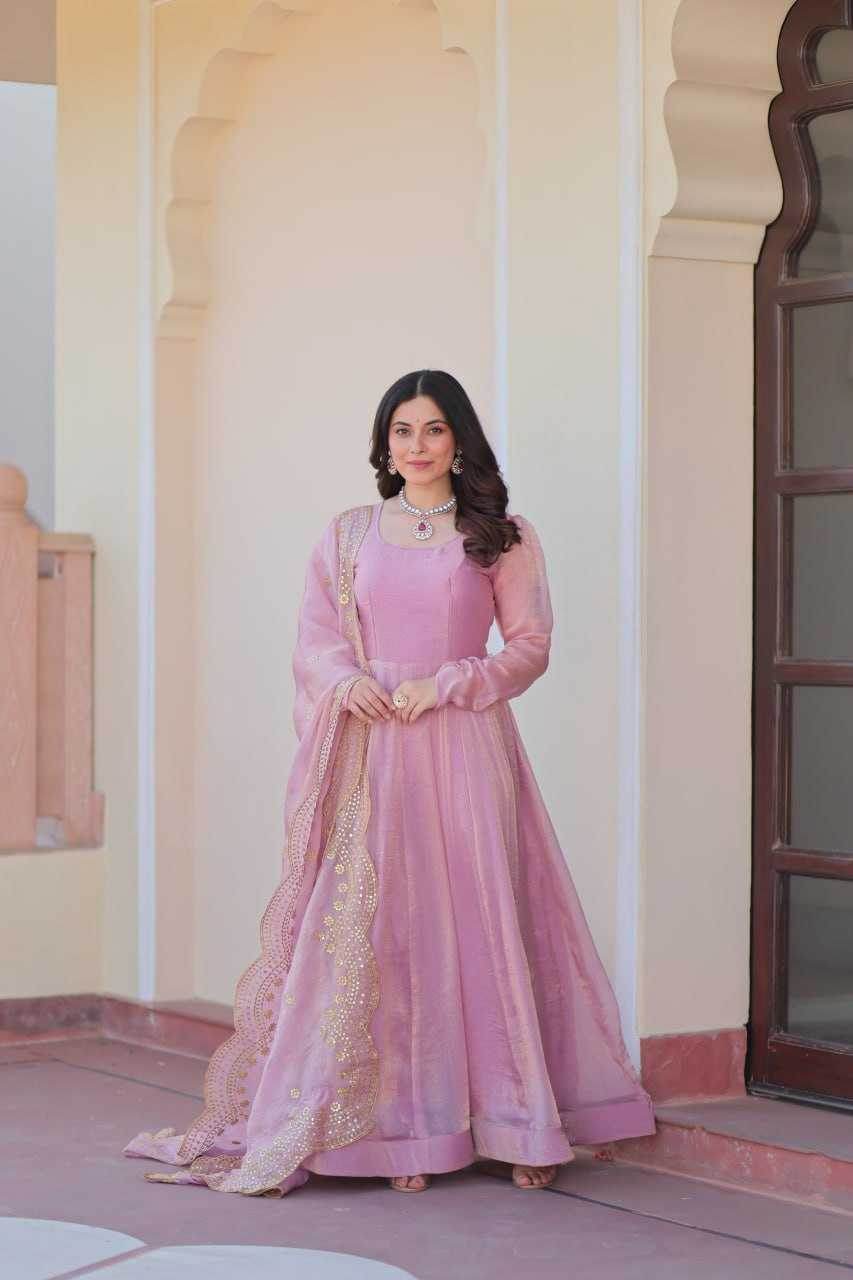 Chiffon Full Sleeve Gown With Dupatta - MYLUXURY LANE ENTERPRISE